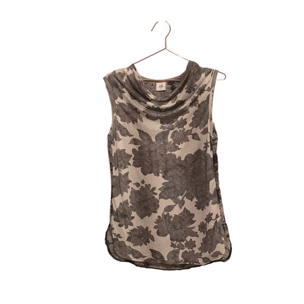 CAbi Sleeveless semi sheer Floral longer length Top size small